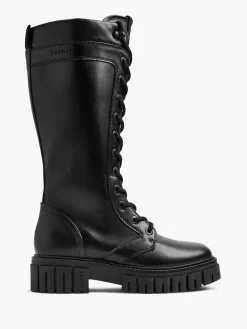 Esprit Zwarte Lange Veterboot-Dames Laarzen