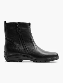 Medicus Zwarte Leren Comfort Enkelboot-Dames Comfort Schoenen