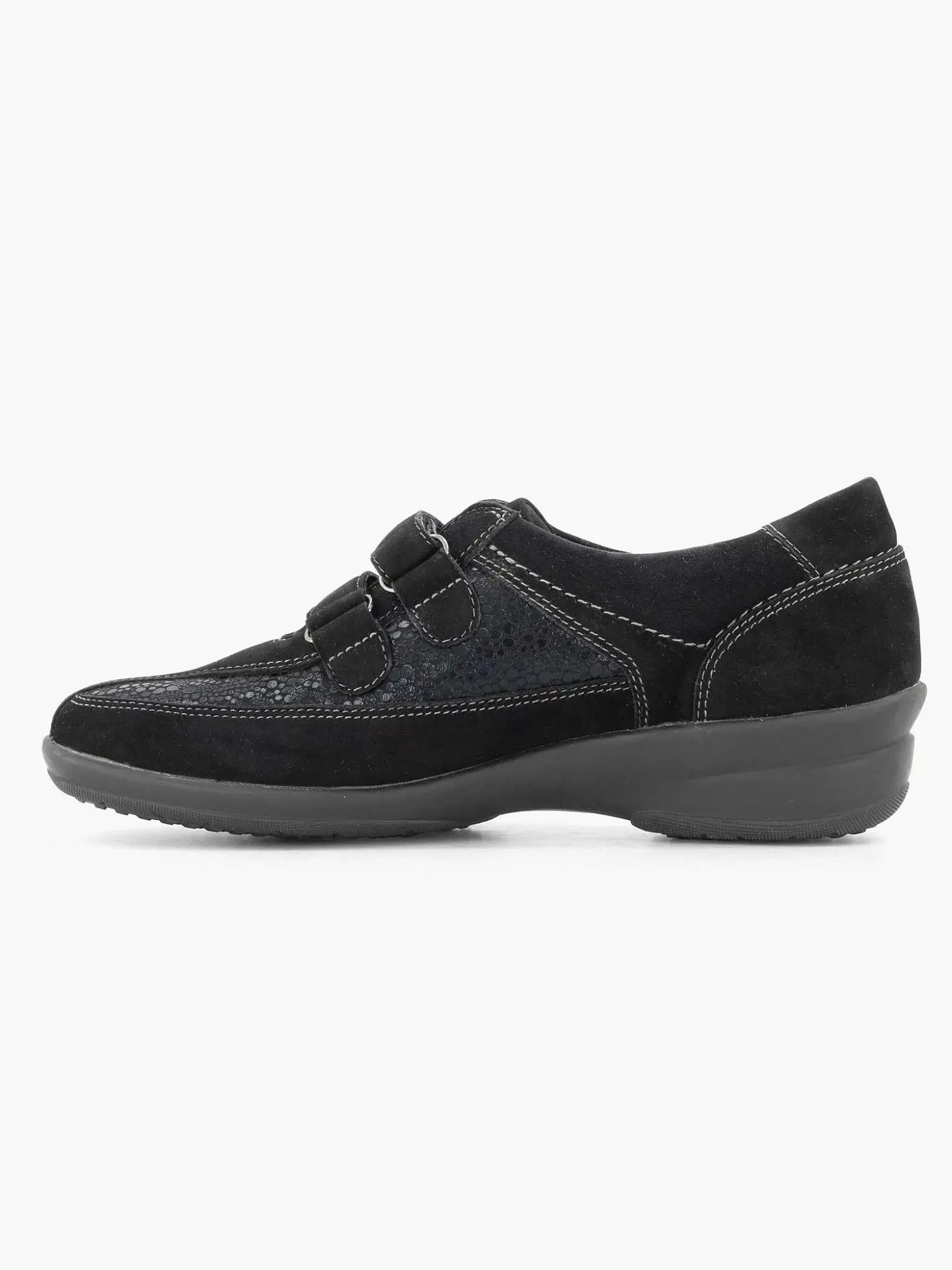 Medicus Zwarte Leren Comfort Instapper Klittenband-Dames Comfort Schoenen