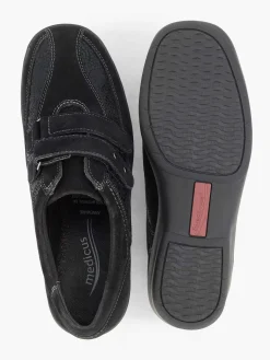 Medicus Zwarte Leren Comfort Instapper Klittenband-Dames Comfort Schoenen