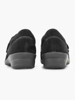 Medicus Zwarte Leren Comfort Instapper Klittenband-Dames Comfort Schoenen