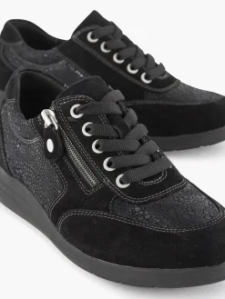 Medicus Zwarte Leren Comfort Sneaker-Dames Comfort Schoenen