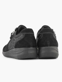 Medicus Zwarte Leren Comfort Sneaker-Dames Comfort Schoenen