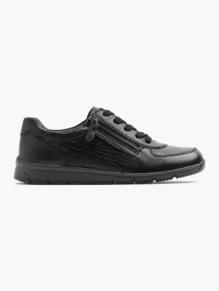Medicus Zwarte Leren Comfort Sneaker-Dames Comfort Schoenen