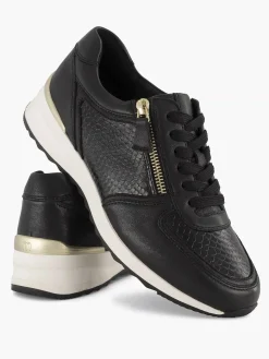 Medicus Zwarte Leren Comfort Sneaker-Dames Comfort Schoenen