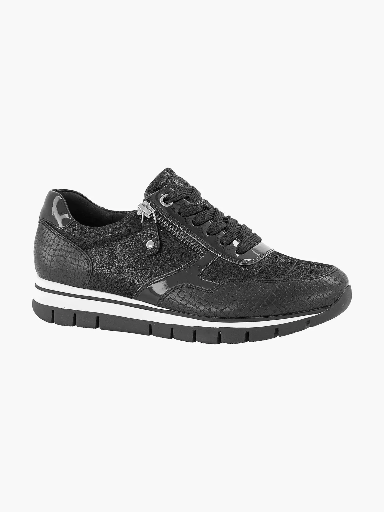 Medicus Zwarte Leren Comfort Sneaker Croco-Dames Comfort Schoenen