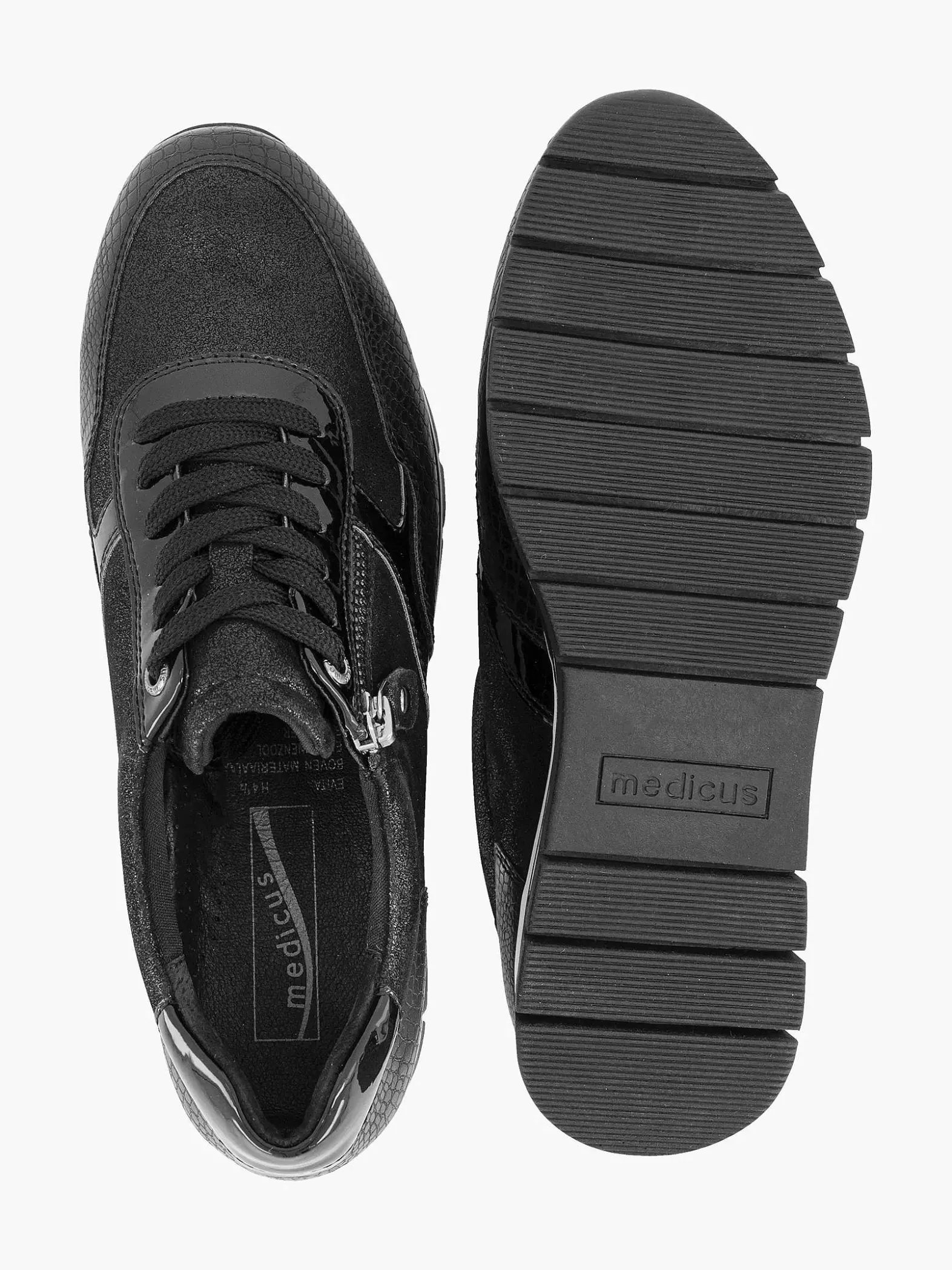 Medicus Zwarte Leren Comfort Sneaker Croco-Dames Comfort Schoenen