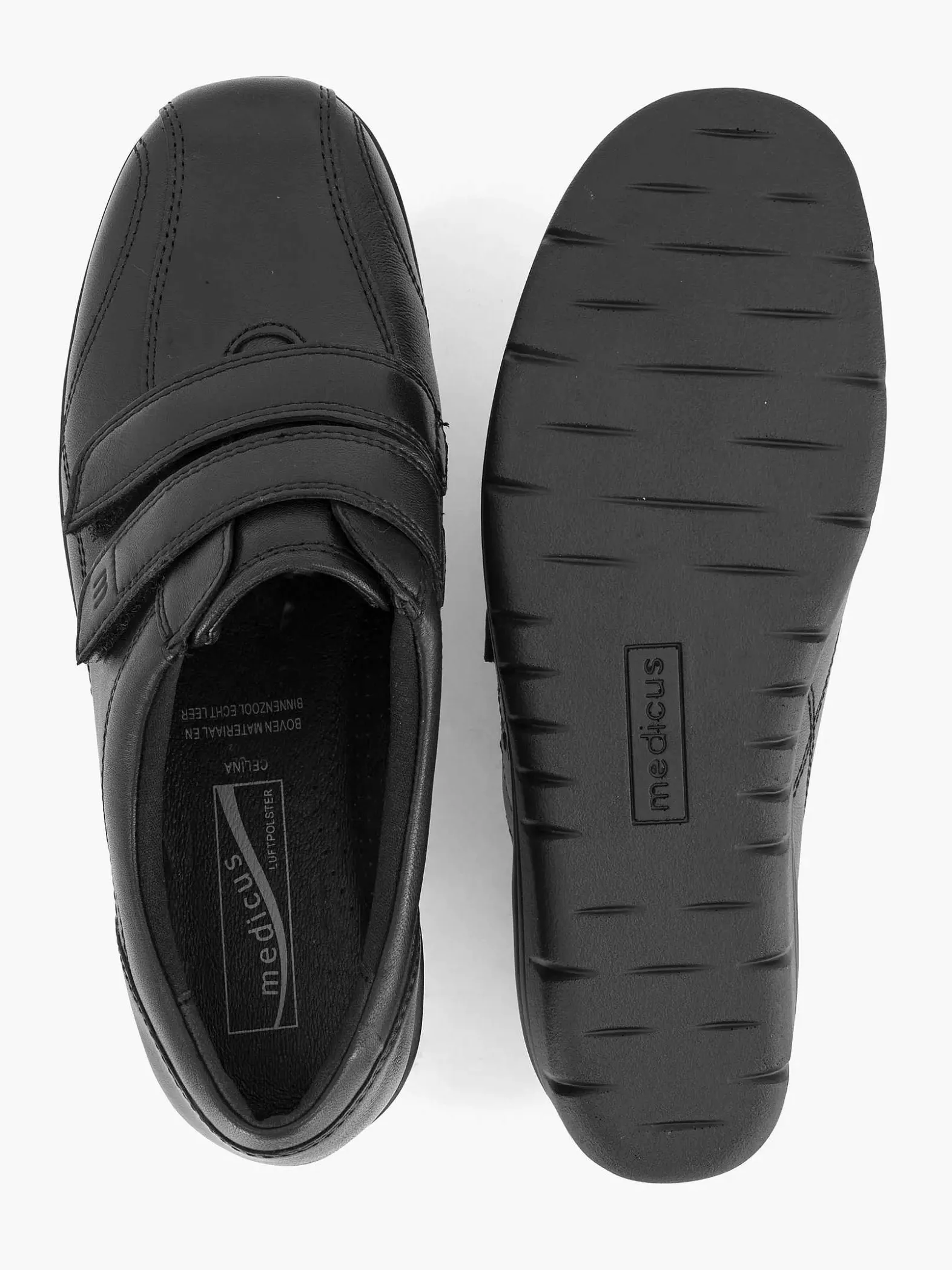 Medicus Zwarte Leren Comfort Sneaker Klittenband-Dames Sneakers