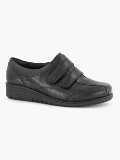 Medicus Zwarte Leren Comfort Sneaker Klittenband-Dames Sneakers