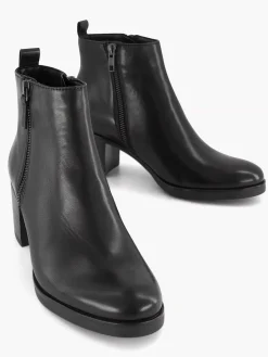 5th Avenue Zwarte Leren Enkellaars Hak-Dames Enkellaarzen & Boots