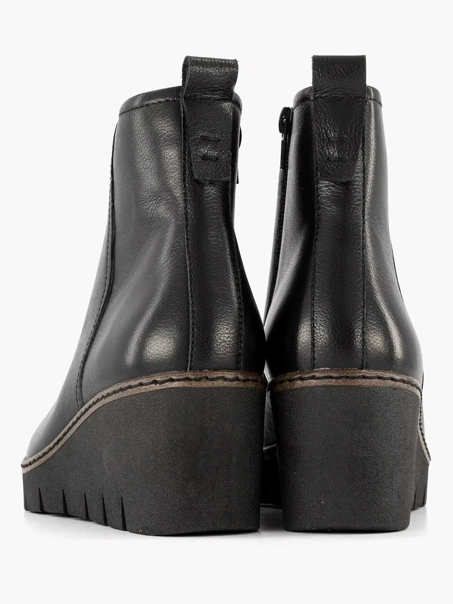5th Avenue Zwarte Leren Enkellaars Sleehak-Dames Enkellaarzen & Boots