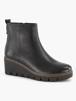 5th Avenue Zwarte Leren Enkellaars Sleehak-Dames Enkellaarzen & Boots