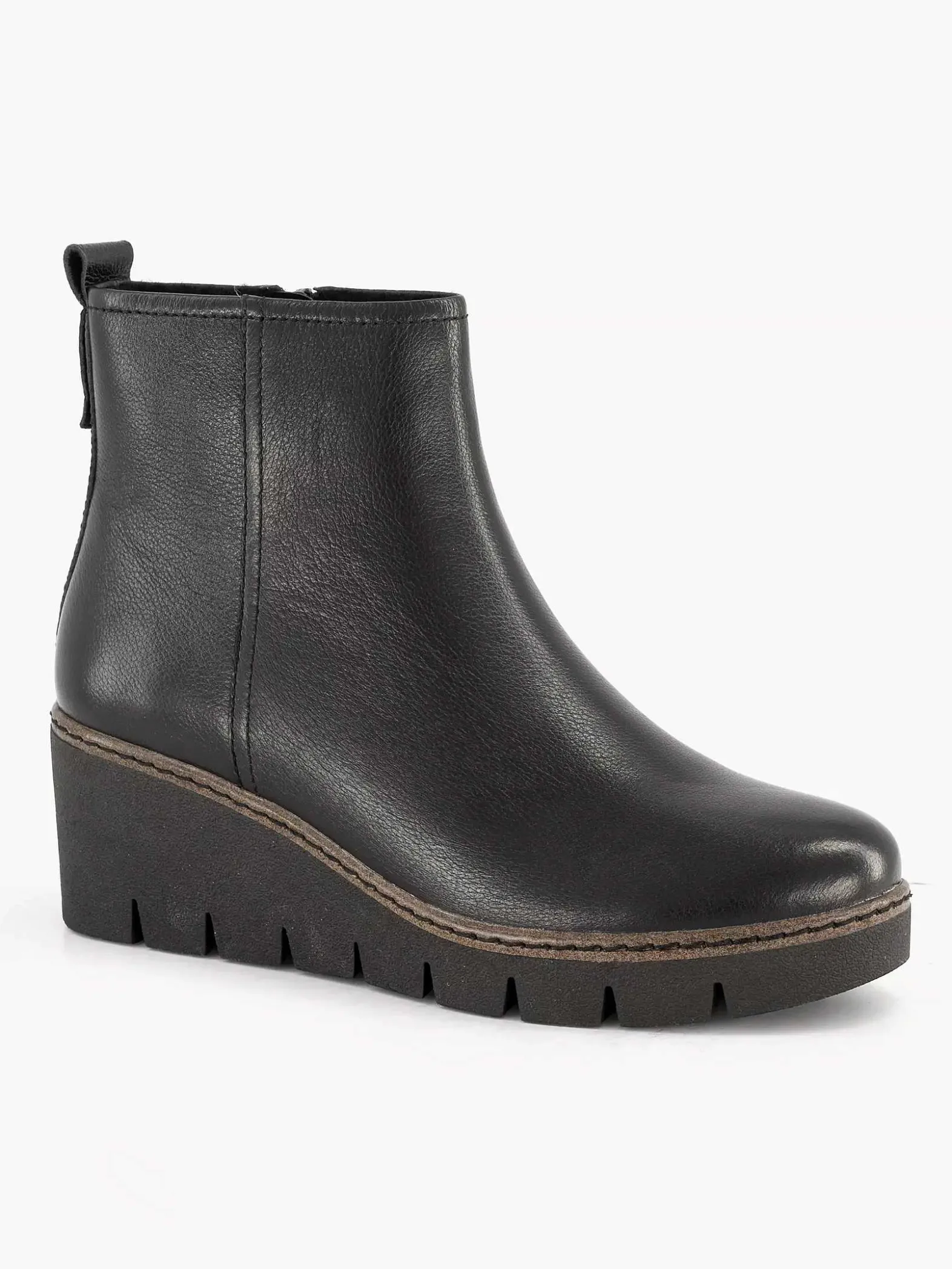 5th Avenue Zwarte Leren Enkellaars Sleehak-Dames Enkellaarzen & Boots