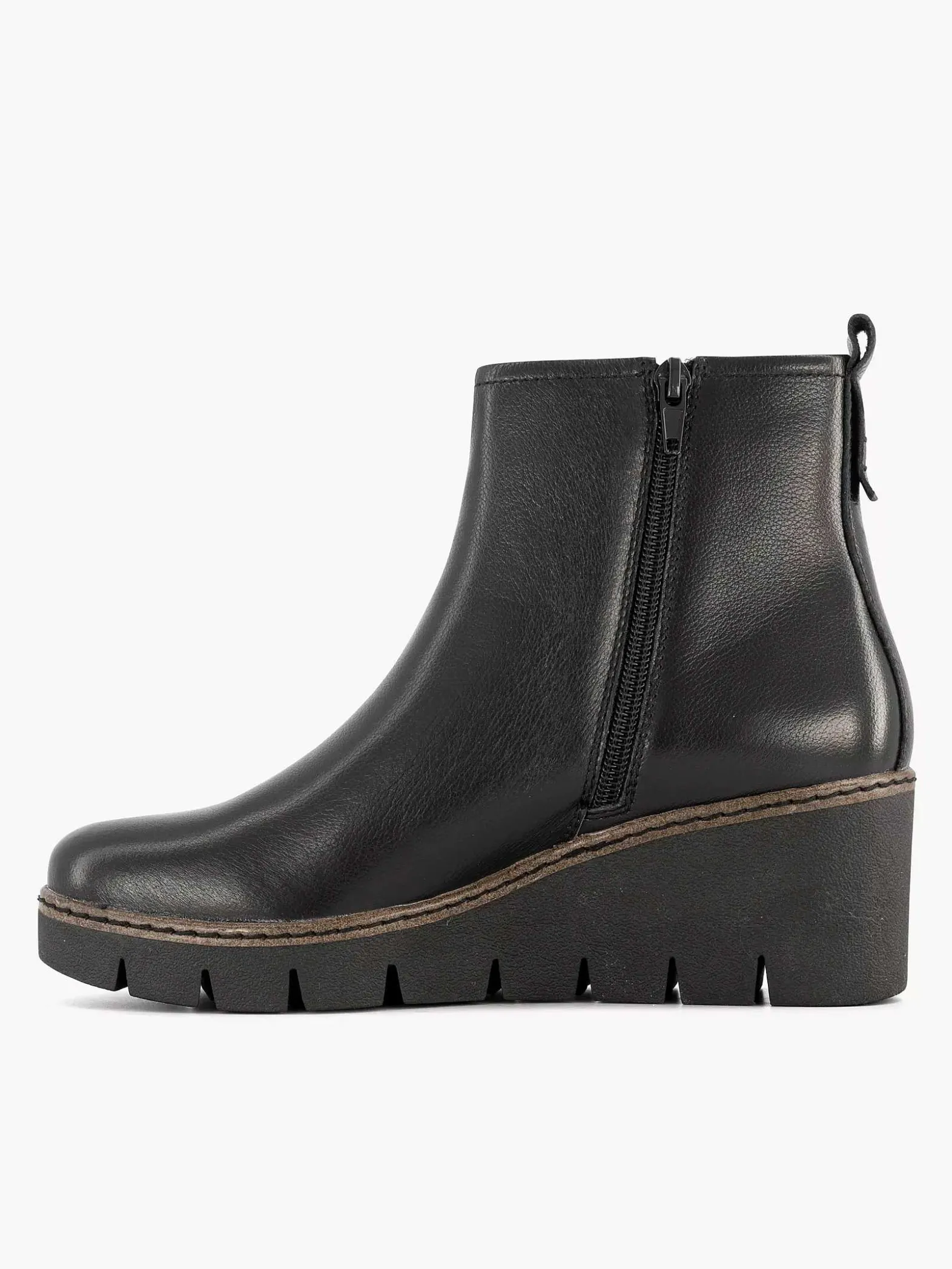 5th Avenue Zwarte Leren Enkellaars Sleehak-Dames Enkellaarzen & Boots