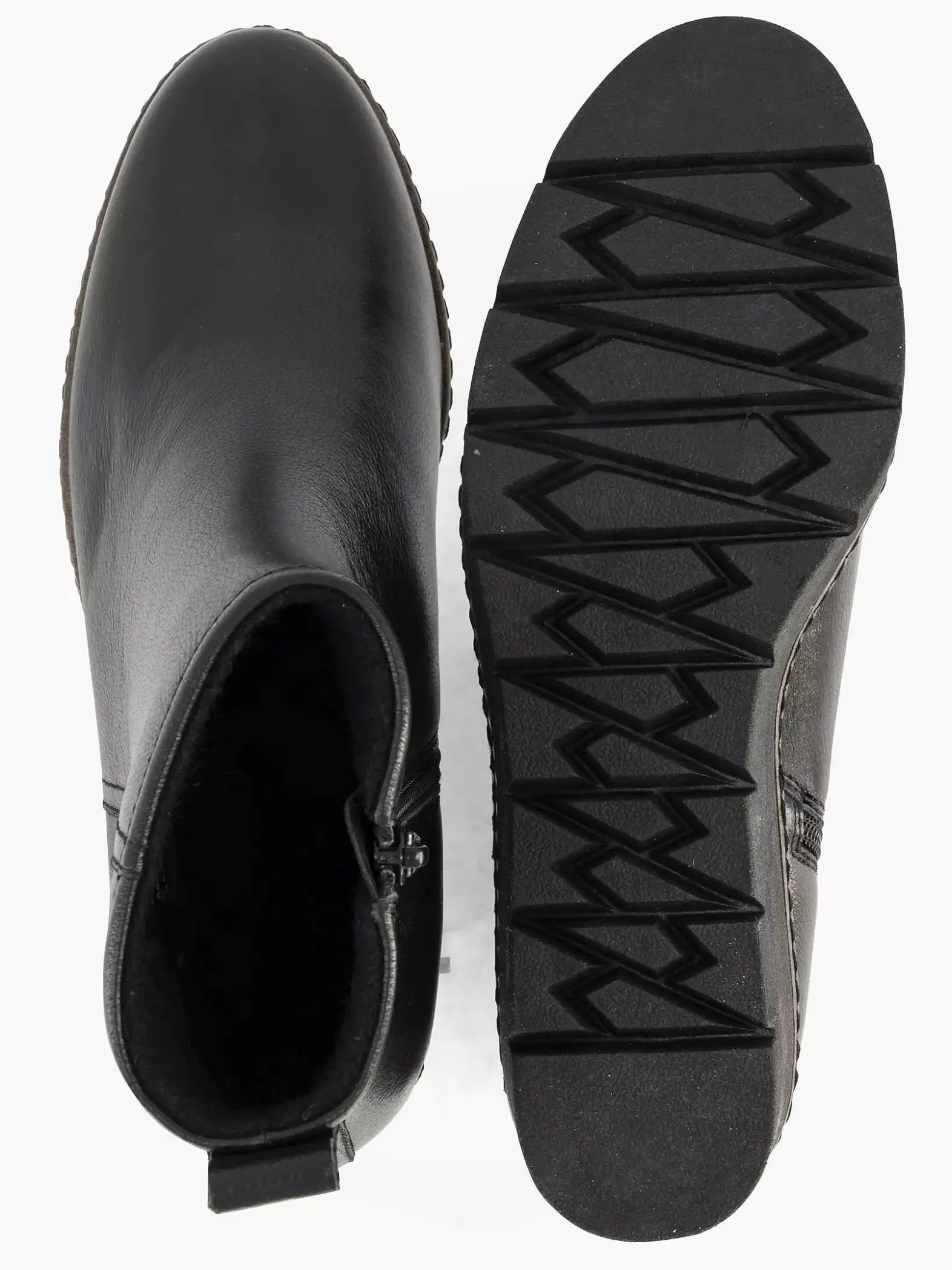 5th Avenue Zwarte Leren Enkellaars Sleehak-Dames Enkellaarzen & Boots