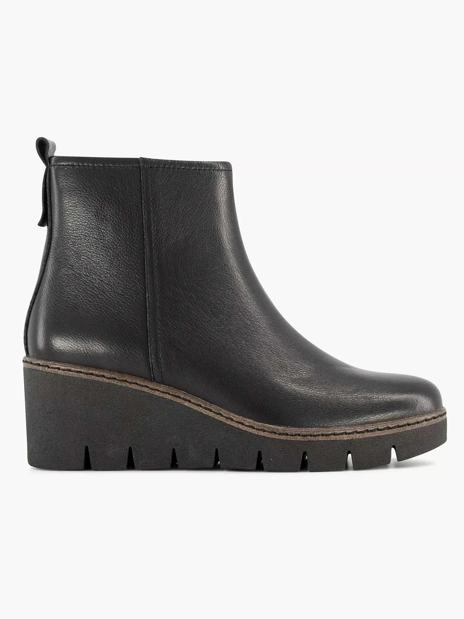 5th Avenue Zwarte Leren Enkellaars Sleehak-Dames Enkellaarzen & Boots