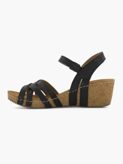 Easy Street Zwarte Leren Sandalen Sleehak-Dames Sandalen