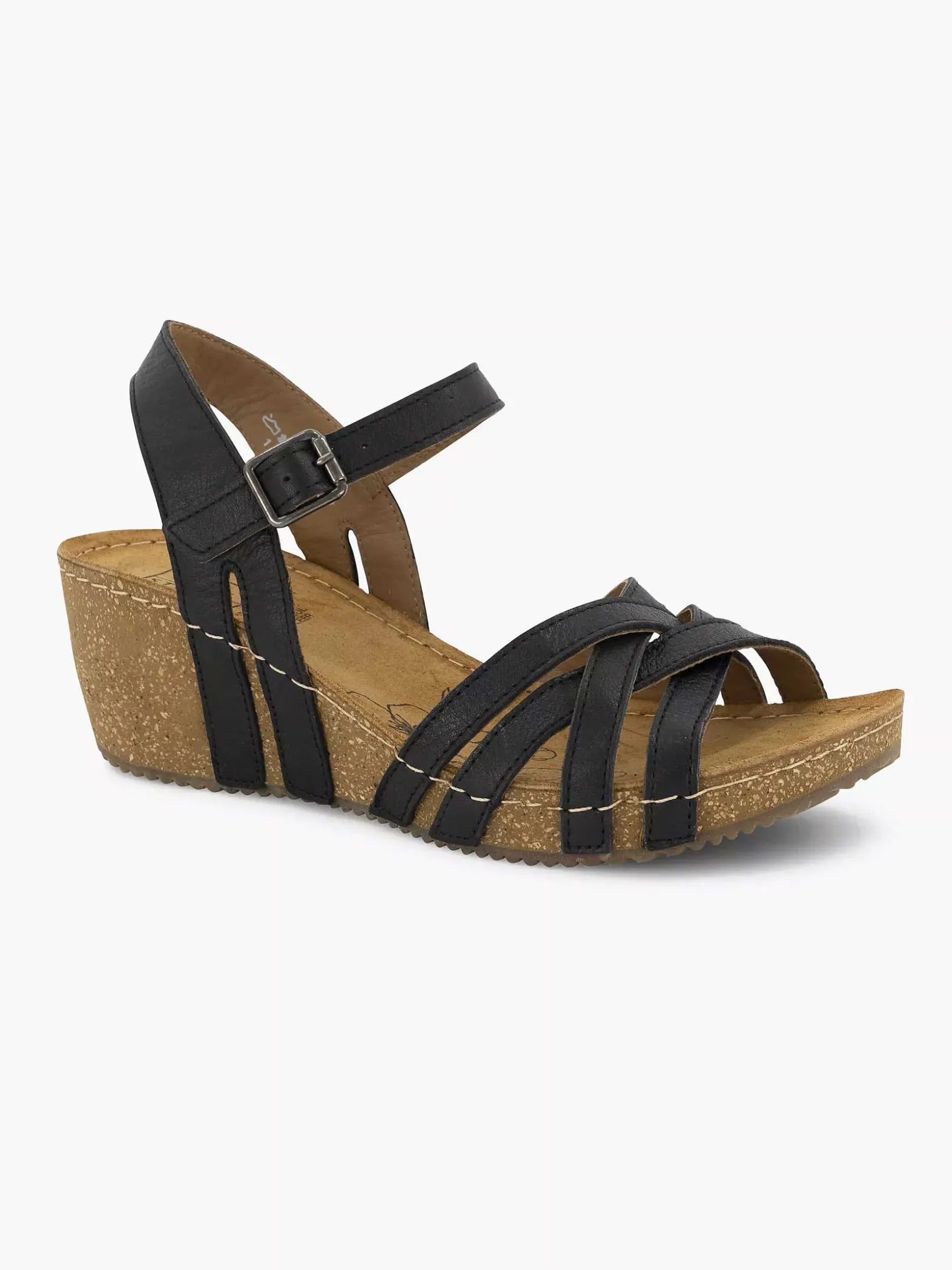 Easy Street Zwarte Leren Sandalen Sleehak-Dames Sandalen