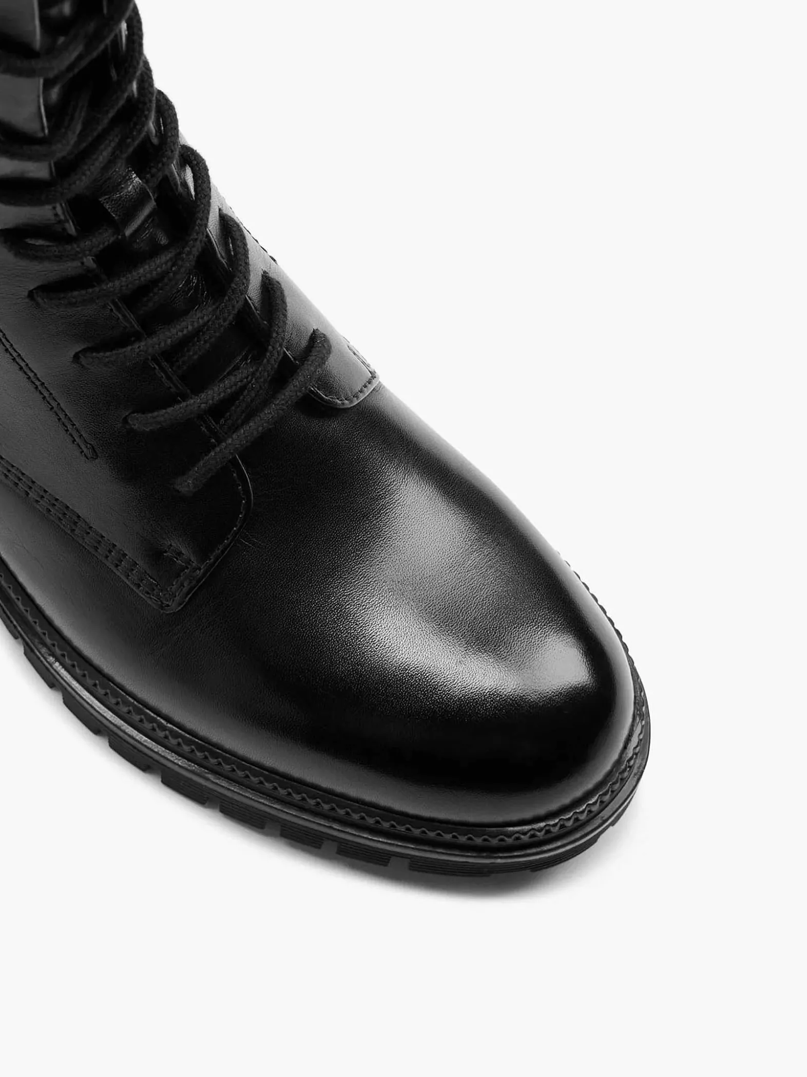 5th Avenue Zwarte Leren Veterboot-Dames Enkellaarzen & Boots