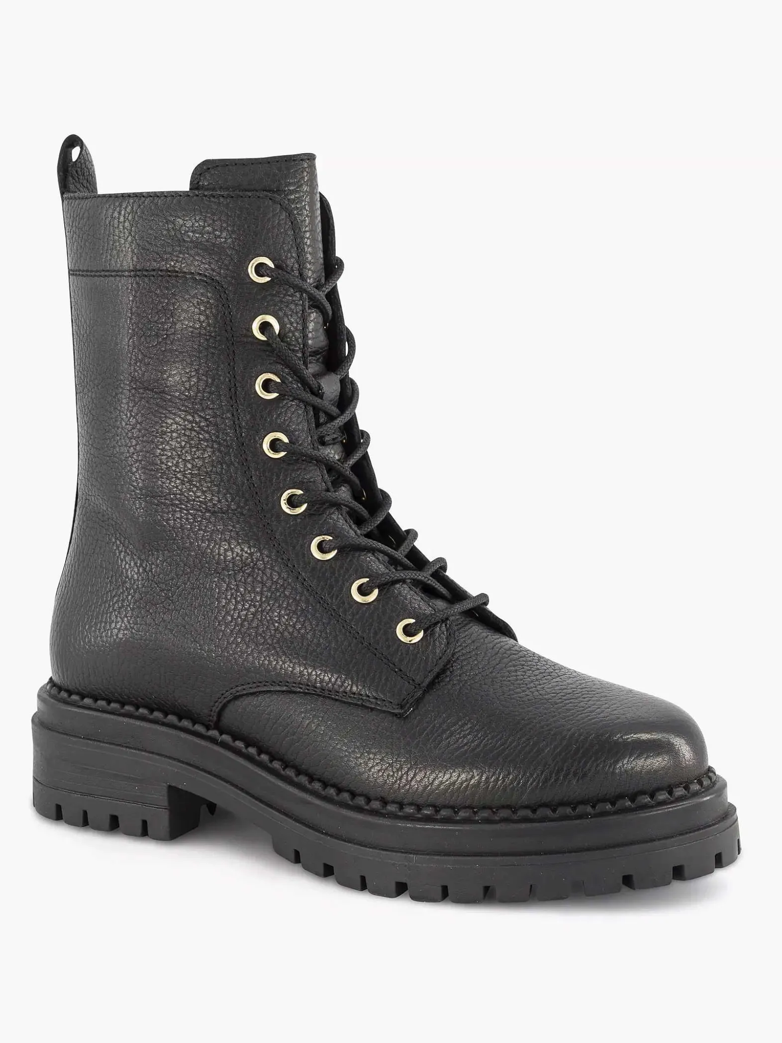 5th Avenue Zwarte Leren Veterboot-Dames Enkellaarzen & Boots