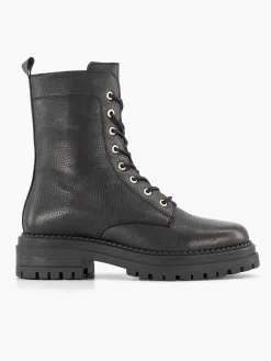 5th Avenue Zwarte Leren Veterboot-Dames Enkellaarzen & Boots