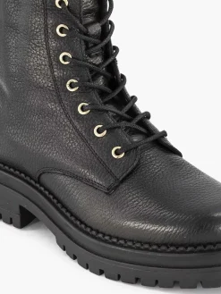 5th Avenue Zwarte Leren Veterboot-Dames Enkellaarzen & Boots