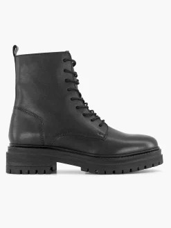 5th Avenue Zwarte Leren Veterboot-Dames Enkellaarzen & Boots