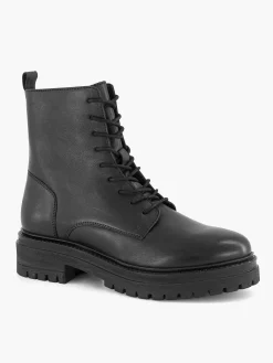 5th Avenue Zwarte Leren Veterboot-Dames Enkellaarzen & Boots