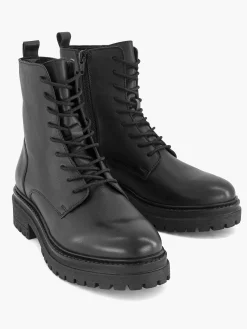 5th Avenue Zwarte Leren Veterboot-Dames Enkellaarzen & Boots