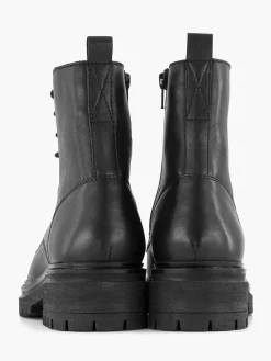 5th Avenue Zwarte Leren Veterboot-Dames Enkellaarzen & Boots