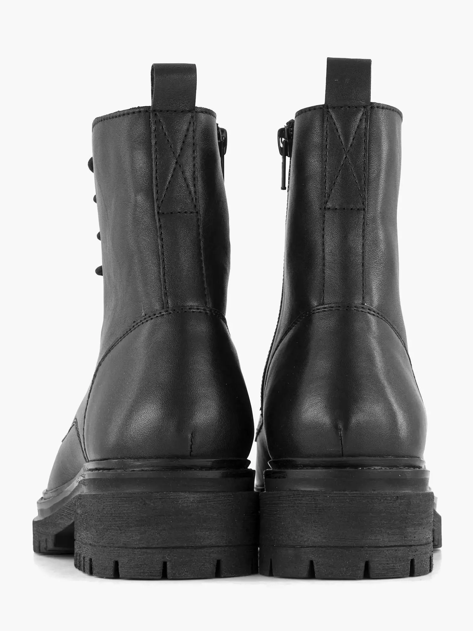 5th Avenue Zwarte Leren Veterboot-Dames Enkellaarzen & Boots