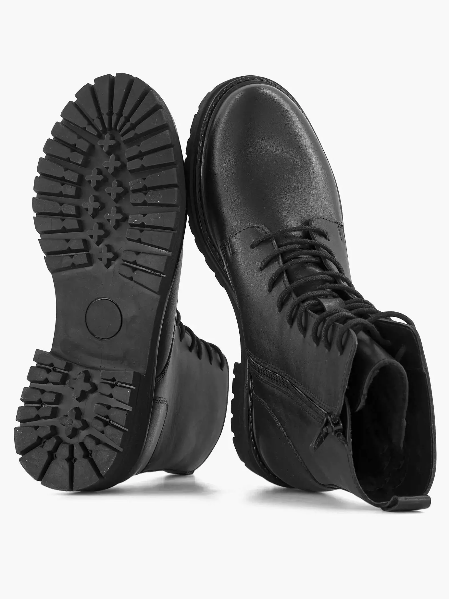 5th Avenue Zwarte Leren Veterboot-Dames Enkellaarzen & Boots