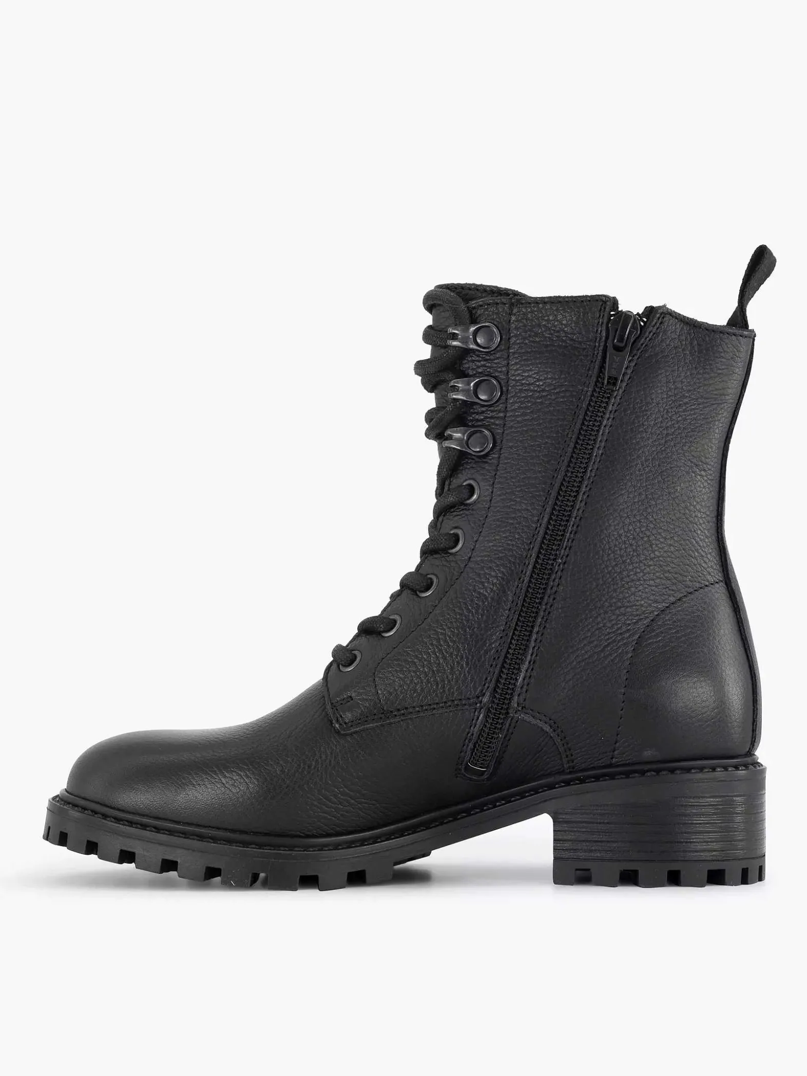 5th Avenue Zwarte Leren Veterboot-Dames Enkellaarzen & Boots