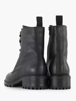 5th Avenue Zwarte Leren Veterboot-Dames Enkellaarzen & Boots