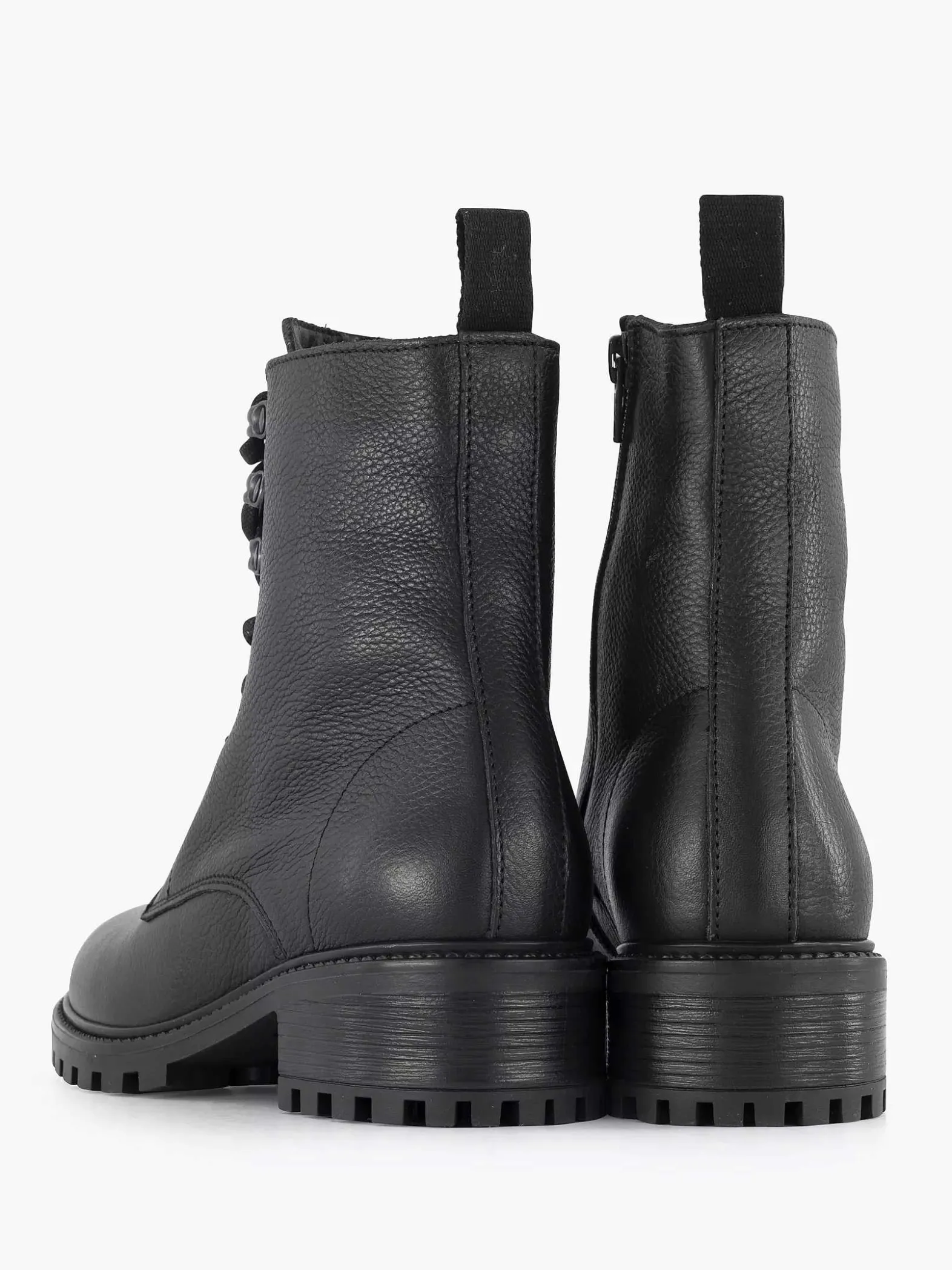 5th Avenue Zwarte Leren Veterboot-Dames Enkellaarzen & Boots