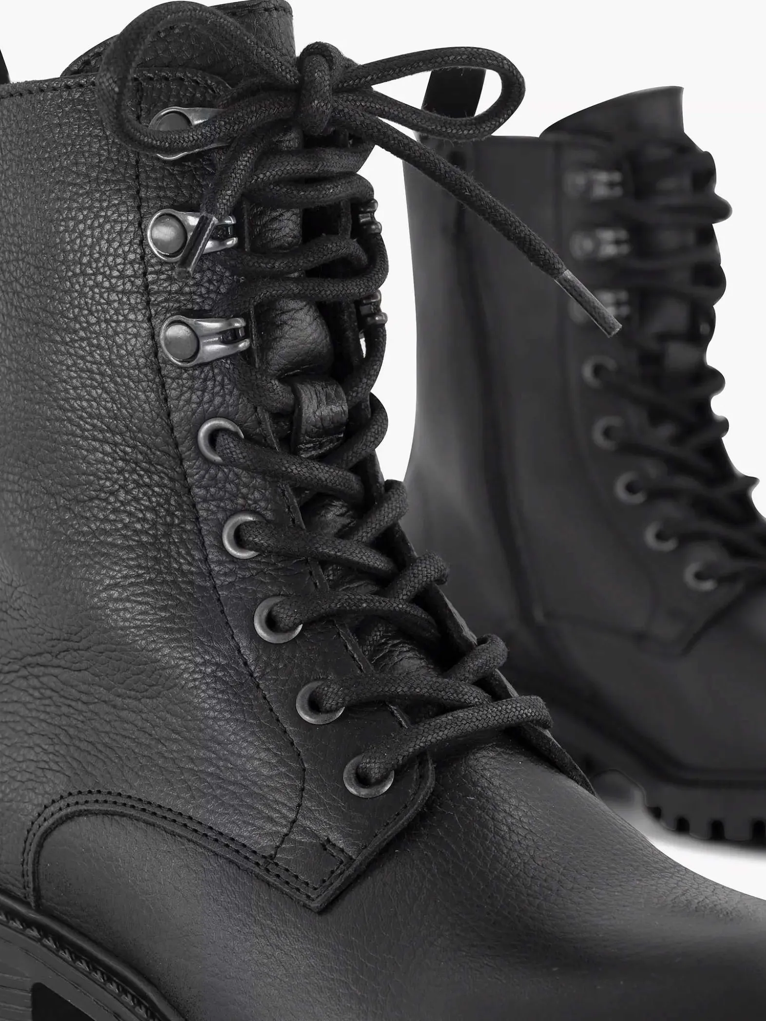 5th Avenue Zwarte Leren Veterboot-Dames Enkellaarzen & Boots