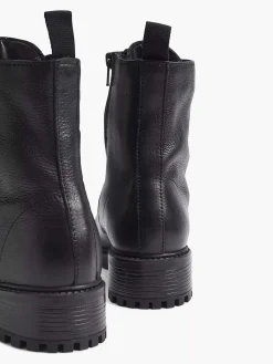 5th Avenue Zwarte Leren Veterboot-Dames Enkellaarzen & Boots