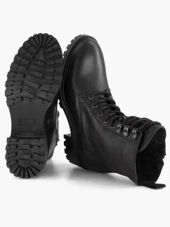 5th Avenue Zwarte Leren Veterboot-Dames Enkellaarzen & Boots