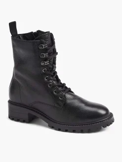 5th Avenue Zwarte Leren Veterboot-Dames Enkellaarzen & Boots
