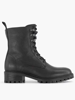 5th Avenue Zwarte Leren Veterboot-Dames Enkellaarzen & Boots