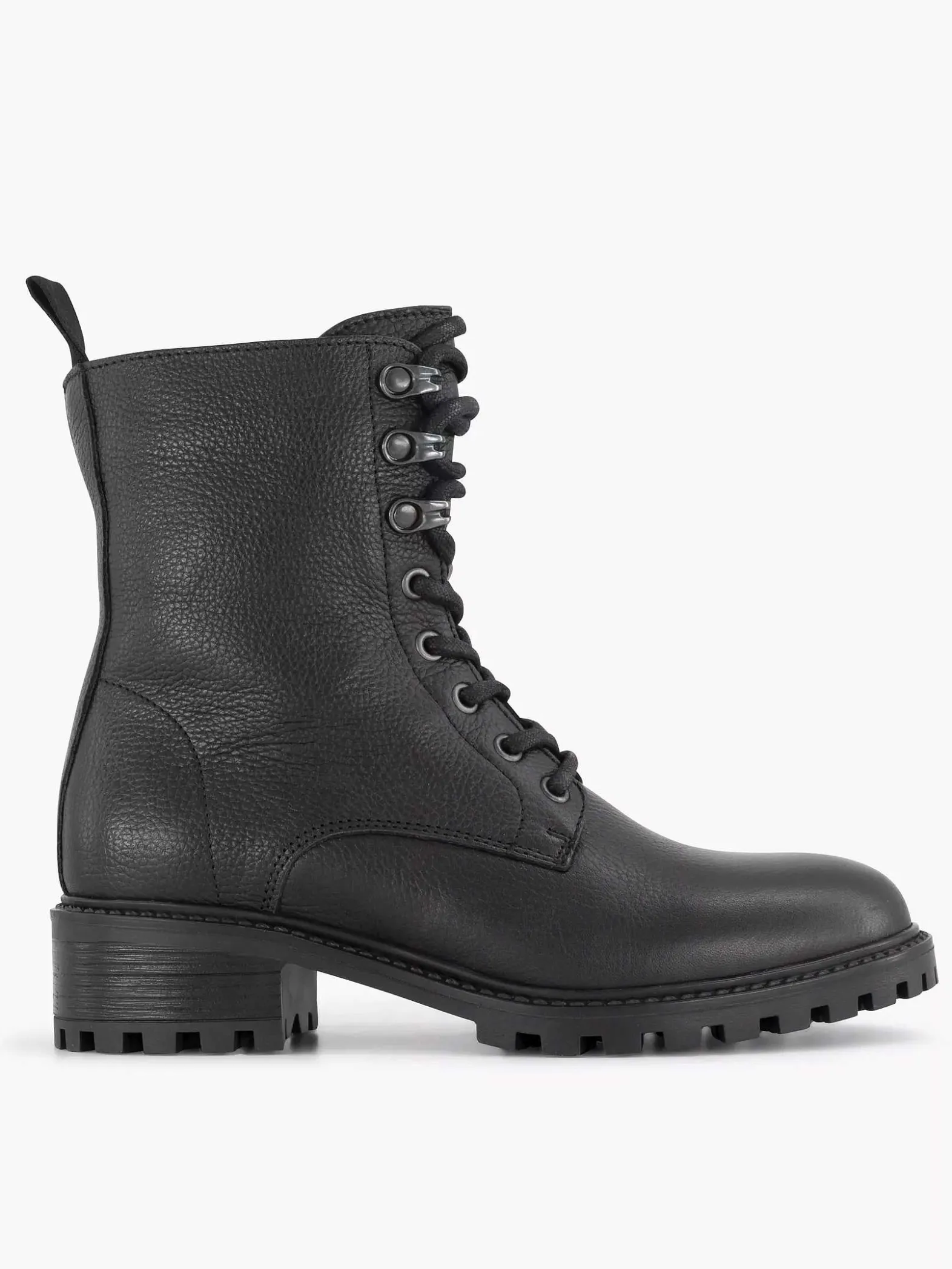 5th Avenue Zwarte Leren Veterboot-Dames Enkellaarzen & Boots