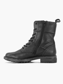 5th Avenue Zwarte Leren Veterboot-Dames Enkellaarzen & Boots