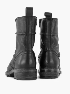 5th Avenue Zwarte Leren Veterboot-Dames Enkellaarzen & Boots