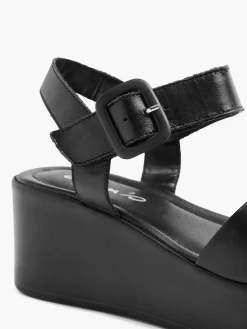 5th Avenue Zwarte Platform Leren Sandaal-Dames Sandalen