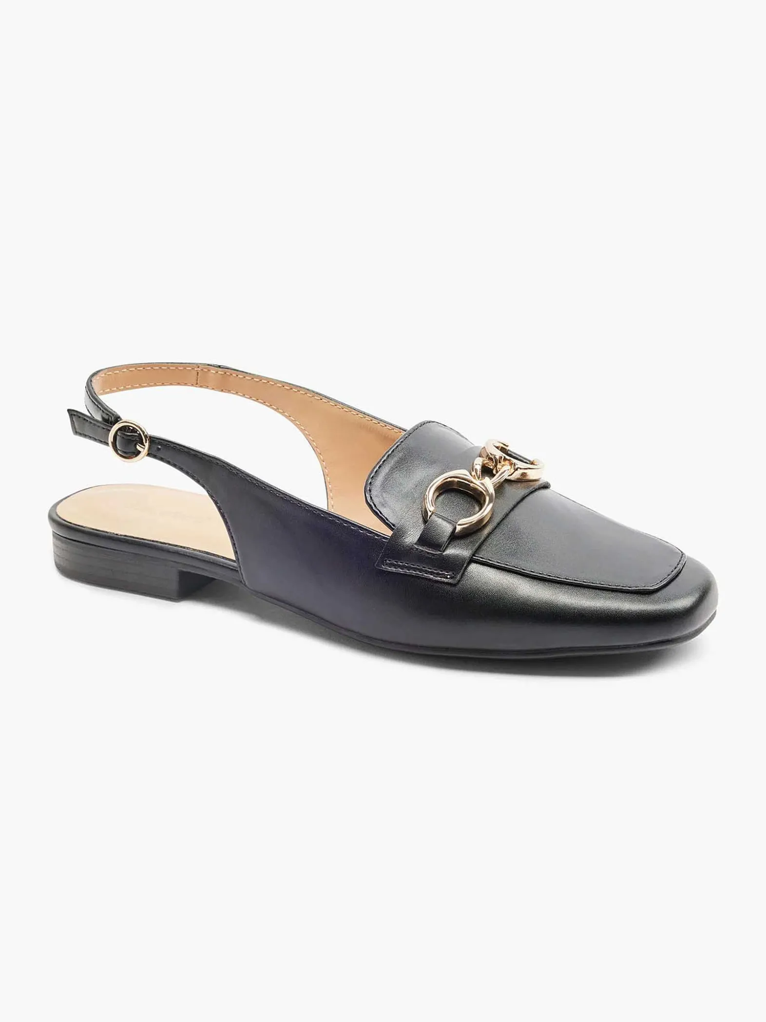 Graceland Zwarte Platte Slingback Sierketting-Dames Instappers