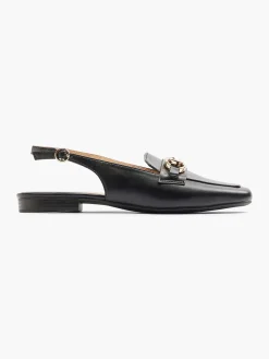Graceland Zwarte Platte Slingback Sierketting-Dames Instappers