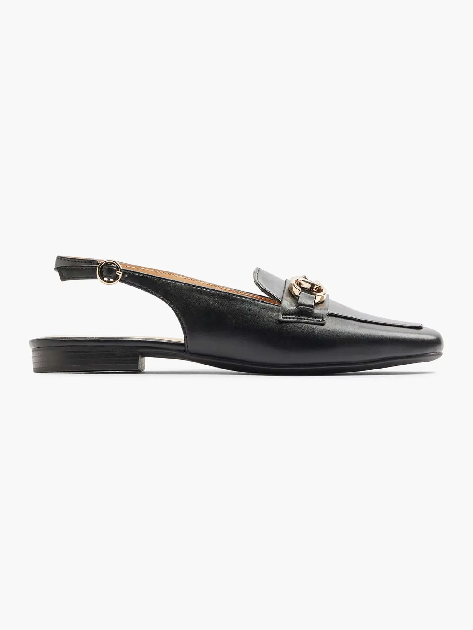 Graceland Zwarte Platte Slingback Sierketting-Dames Instappers