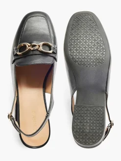 Graceland Zwarte Platte Slingback Sierketting-Dames Instappers
