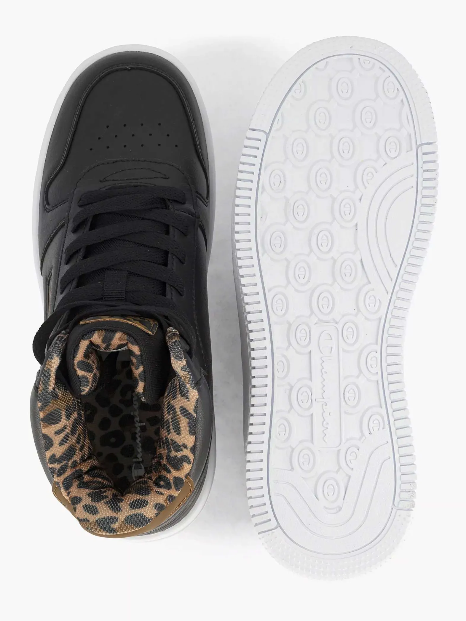 Champion Zwarte Rebound Platform Mid Animalier-Dames Sneakers