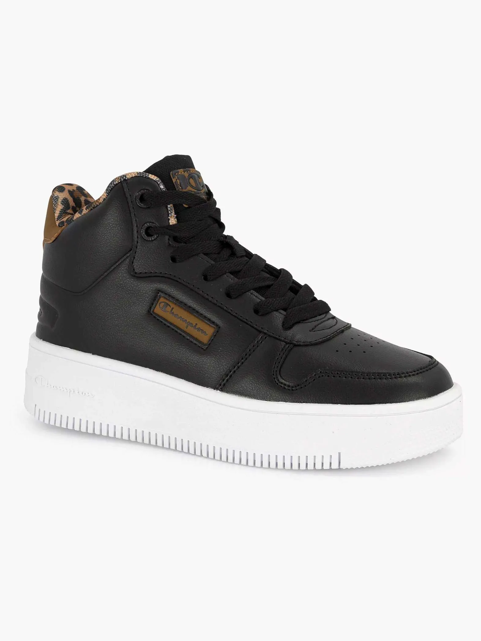 Champion Zwarte Rebound Platform Mid Animalier-Dames Sneakers